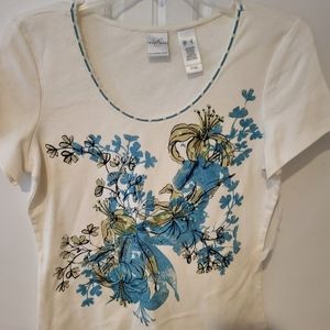 Emma James Vintage NWT White Floral Sweater. Dead Stock Size Small